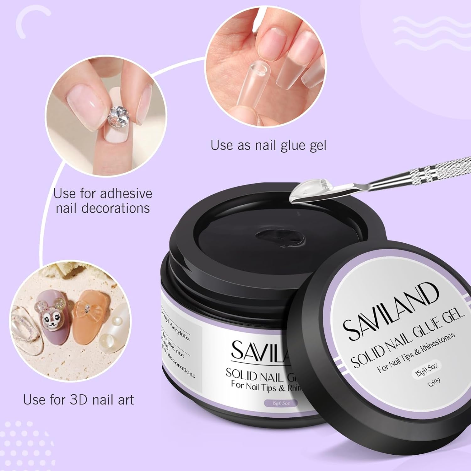SAVILAND Fester Nagelkleber Gel: 30-Tage Lang Anhaltender Stronger Nagelkleber Für Press on Nails Falsche Nagelspitzen 15Ml UV Nagelkleber 3D Gel-Nagelkunst-Kleber Für Verwendung Im Salon Zu Hause