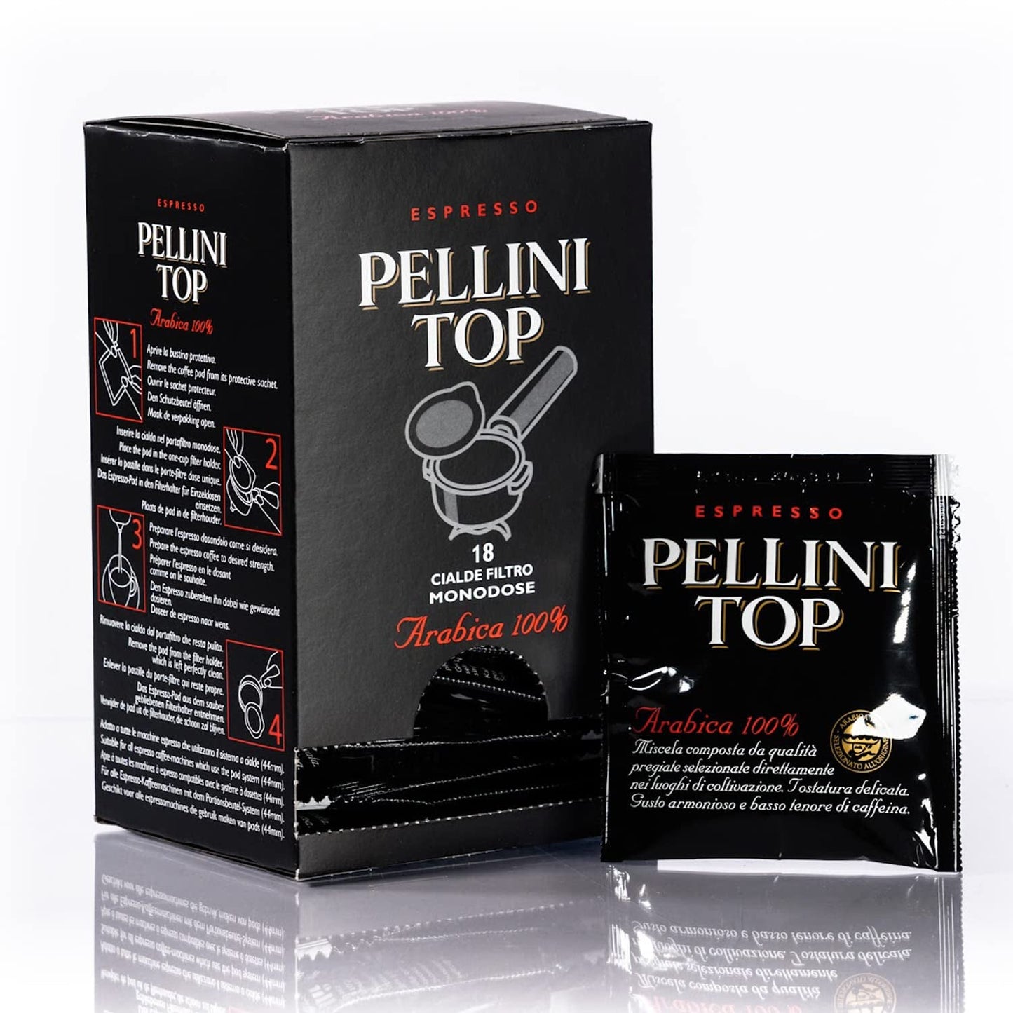 Pellini Caffè, Espresso Pellini Top 100% Arabica - 6 opakowań z 18 saszetkami (6x126 g, łącznie 108 saszetek)
