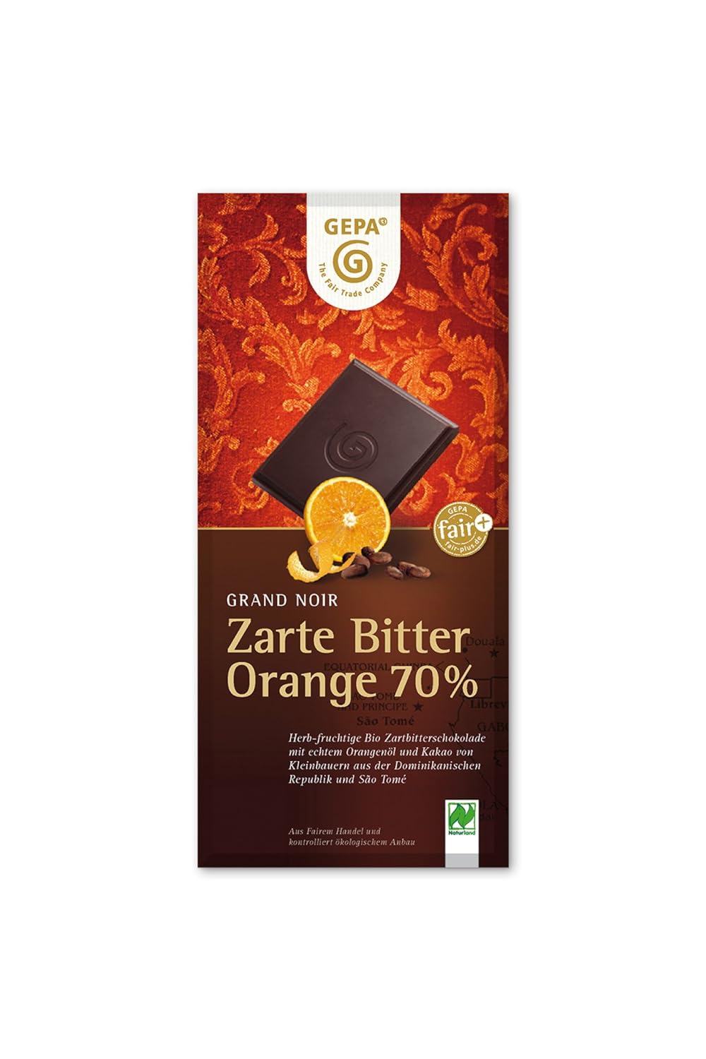 Grand Noir Organiczna delikatna gorzka pomarańcza 70% kakao - delikatny aromat pomarańczowy
