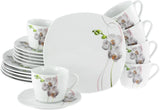 CreaTable, 24024, seria Square Orchid, 18-częściowy zestaw naczyń obiadowych dla 6 osób, porcelanowy serwis do kawy, można myć w zmywarce i używać w kuchence mikrofalowej, jakość produkcji