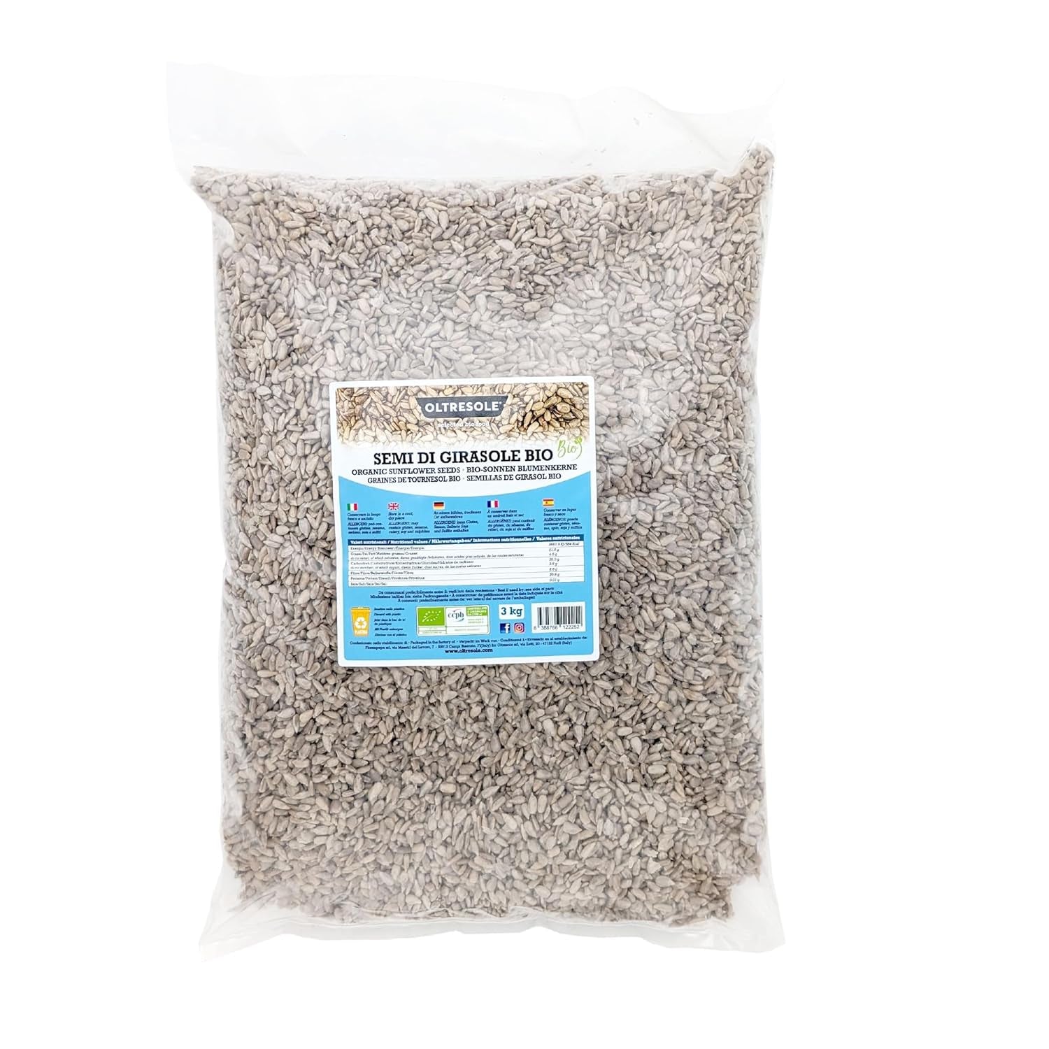 Organiczne nasiona słonecznika 3kg, surowe, łuskane, nieprażone i niesolone organiczne nasiona słonecznika, bogate w błonnik i składniki odżywcze, idealne jako przekąska i do przepisów kulinarnych