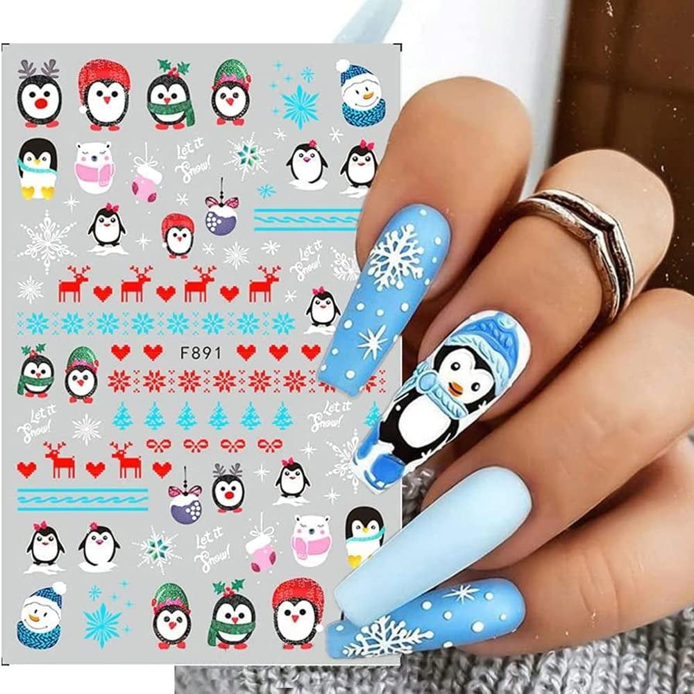 10 Blatt Nagelsticker Weihnachten Nagelaufkleber Selbstklebend Bule White Pine Tree Rentier Nail Art Naklejka Dekoration Nageldesign Zubehör