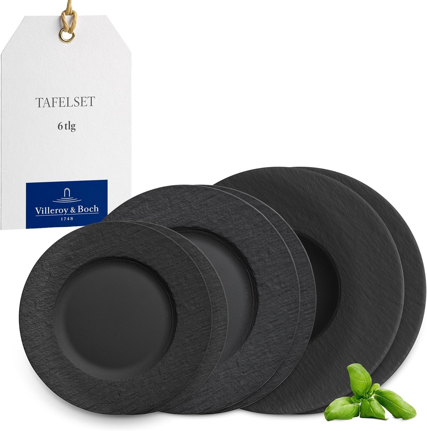 Villeroy & Boch - Manufacture Rock Zestaw naczyń obiadowych, 6 elementów, Zestaw naczyń obiadowych dla 2 osób, Porcelana Premium, Czarny