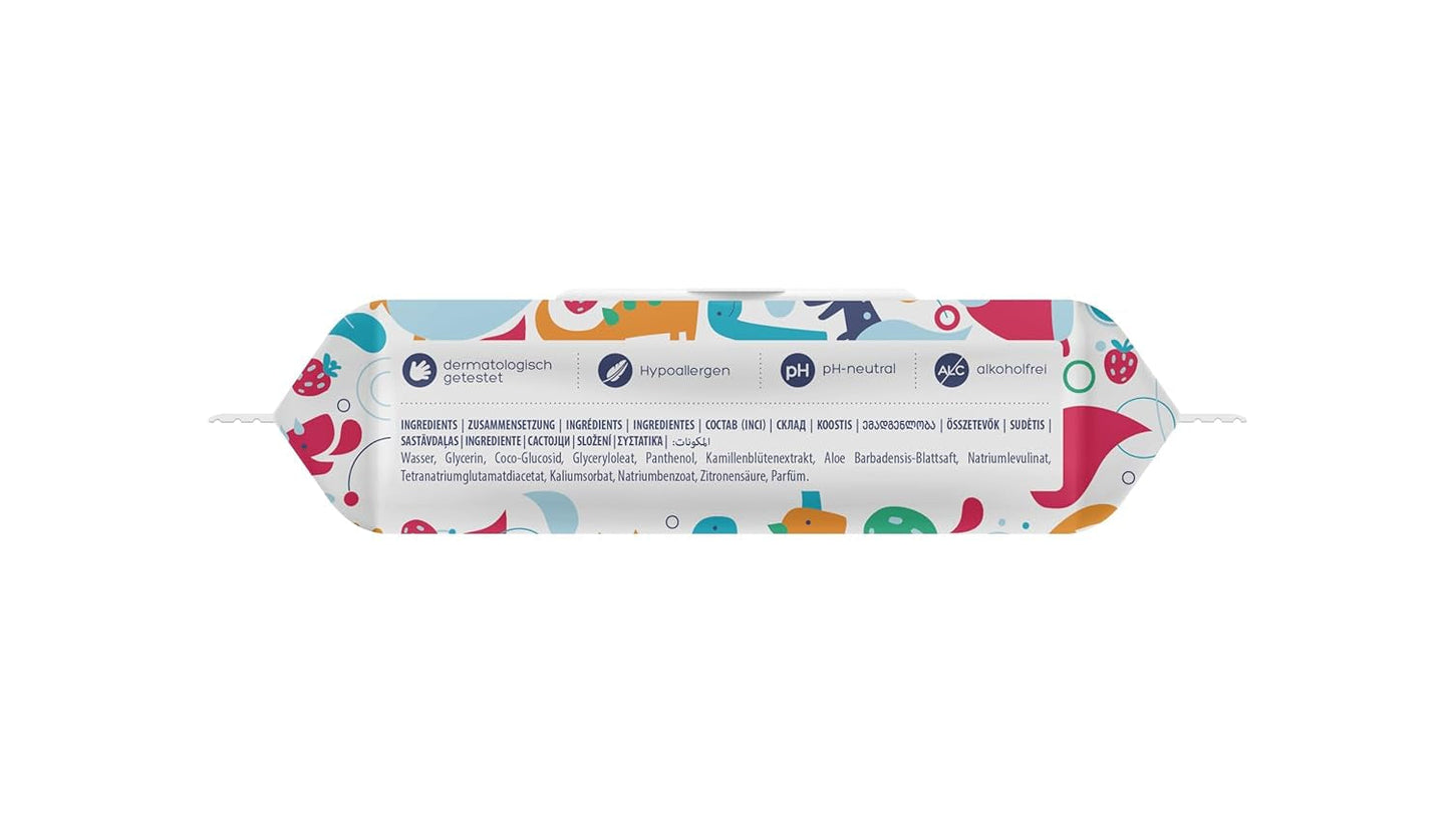 Kindii Fun Mokry Papier Toaletowy - (10X60 szt.) Mokry Papier Toaletowy - Rumianek, Aloe Vera, Ph-Neutral, Wodny, Odświeża okolice intymne - 600 sztuk