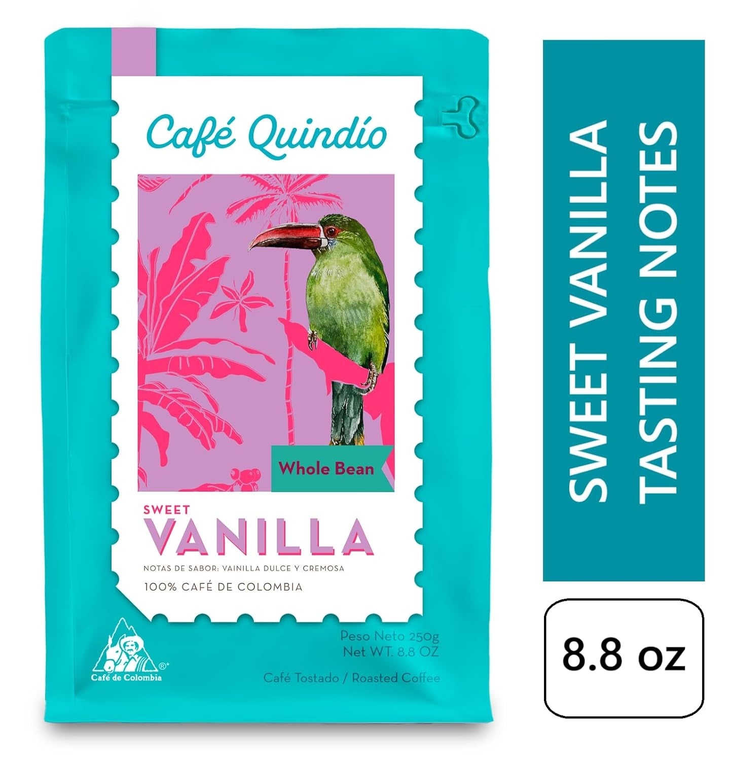 Cafe Quindio Specialty Coffee - 100% ziaren kawy Arabica, Kolumbia - z naturalnymi nutami słodkiej wanilii (250g) - idealna do kawy przelewowej, ekspresów kolbowych lub French Press