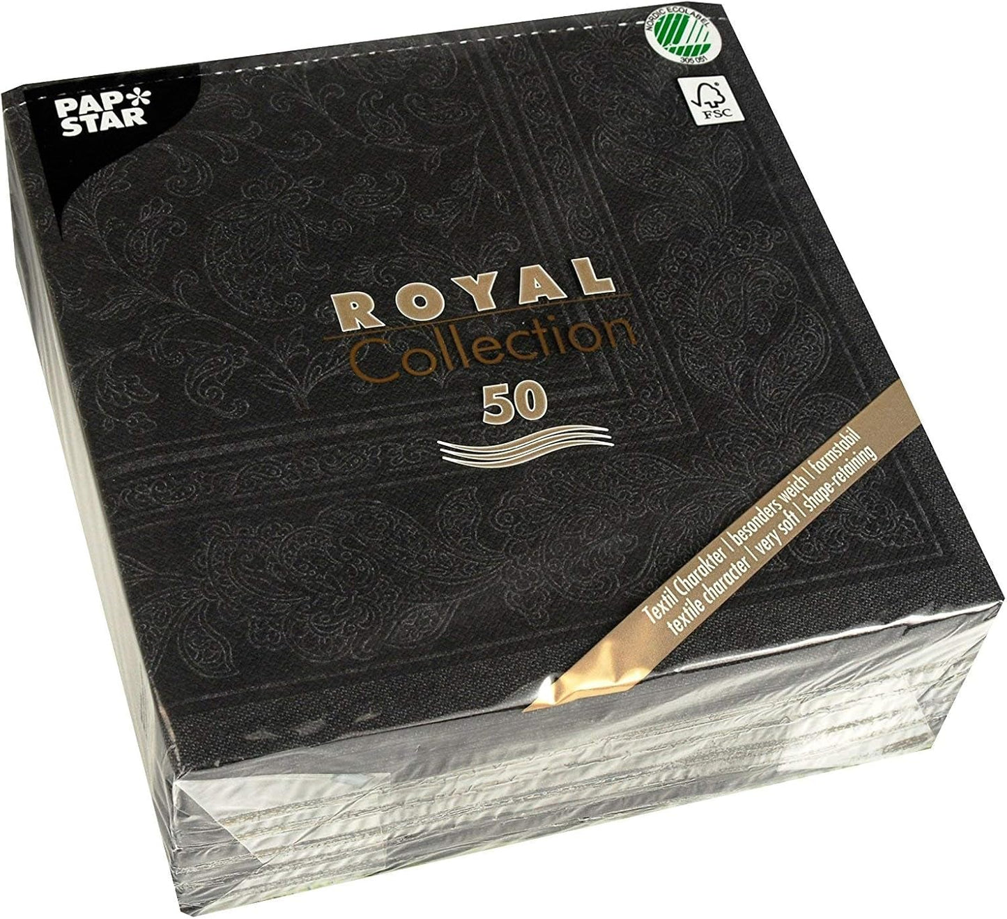 50 serwetek ROYAL Collection 1/4 40 X 40 czarnych „Ornamenty”