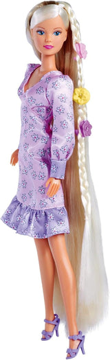 Simba 105733640 - Steffi Love Flower Hair, lalka z bardzo długimi włosami, zawiera 6 spinek, warkocz i grzebień, 29 cm, wiek 3+