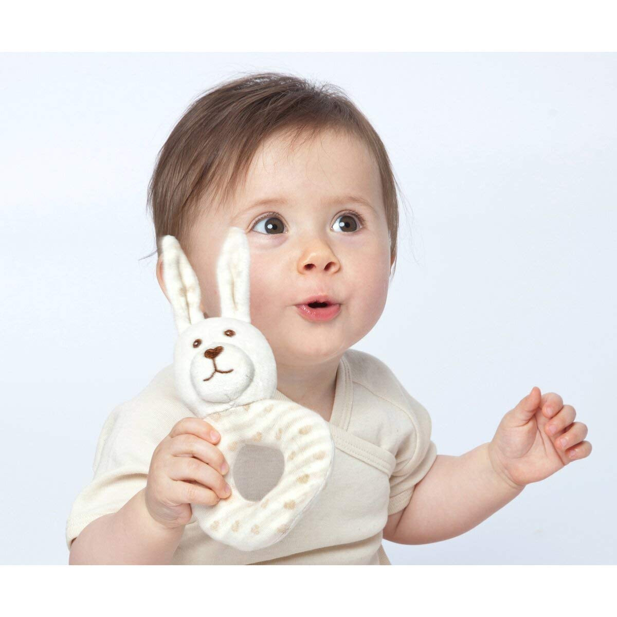 GRÜNSPECHT tkanina organiczna 100% bawełna organiczna, zabawka dla dziecka, mięciutka przytulanka, prezent urodzinowy, chrzest, baby shower, GOTS, beżowy (619-00) Bebe Toys Naty Shop