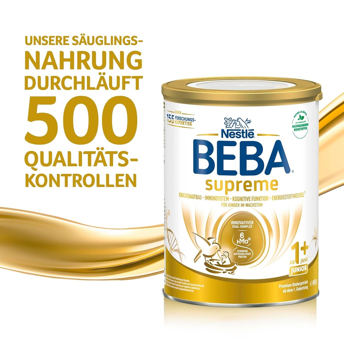 BEBA SUPREME JUNIOR 1 Plus - Napój dla dzieci od 1 roku, z kompleksem 6 HMO, bez laktozy, bez oleju palmowego, bez oleju rybnego, żywność dla małych dzieci, mleko w proszku dla niemowląt, opakowanie 6 szt. (6 x 800g)