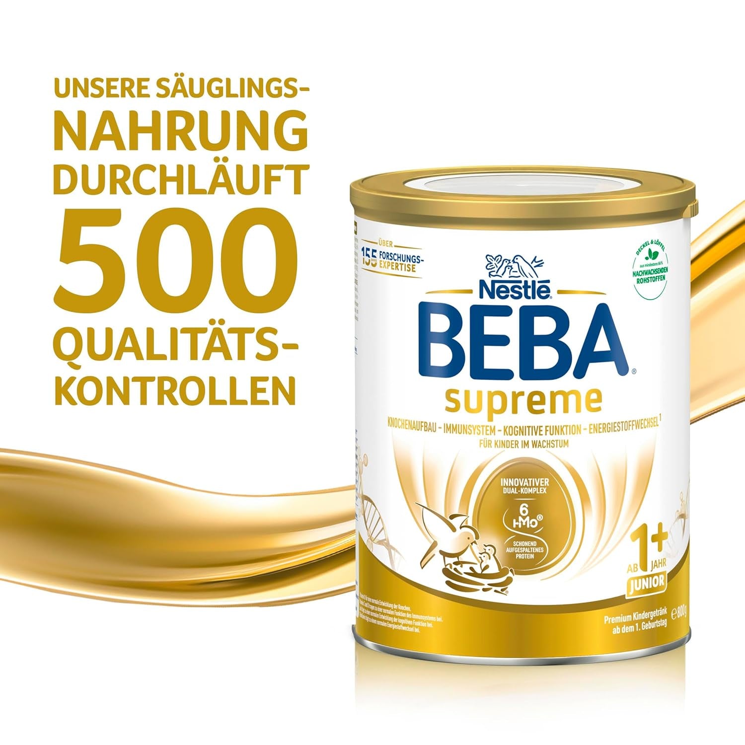 BEBA SUPREME JUNIOR 1 Plus - Napój dla dzieci od 1 roku, z kompleksem 6 HMO, bez laktozy, bez oleju palmowego, bez oleju rybnego, żywność dla małych dzieci, mleko w proszku dla niemowląt, opakowanie 6 szt. (6 x 800g)