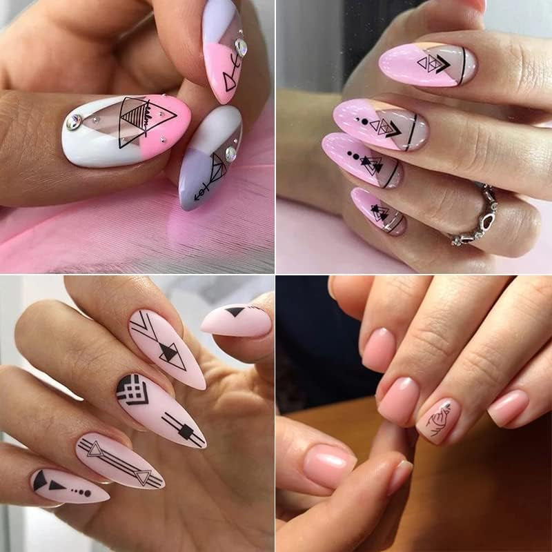 12 Blatt Nagelsticker Geometrysch Nagelaufkleber Selbstklebend Schwarz-Weißes Mysteriöses Dreieck Nail Art Naklejka Dekoracja Nageldesign Zubehör