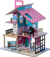 Drewniany domek dla lalek Olivia's Little World 360 dla dzieci, lalki 3,5 cala i 12 akcesoriów, wielokolorowy TD-13260C