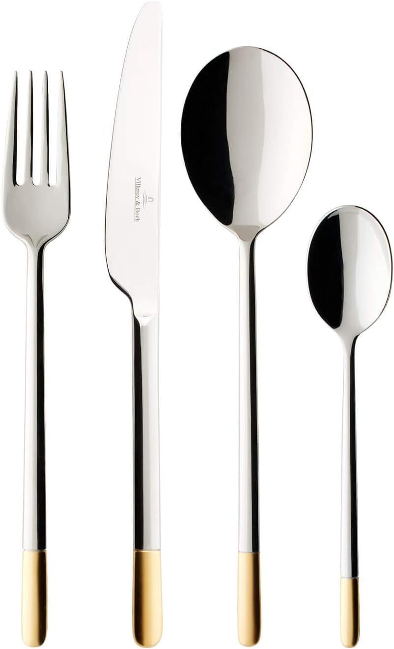 Villeroy & Boch - Sztućce Ella częściowo pozłacane złoto, 30 sztuk, 6 osób, można myć w zmywarce, stal nierdzewna Kitchen Naty Shop