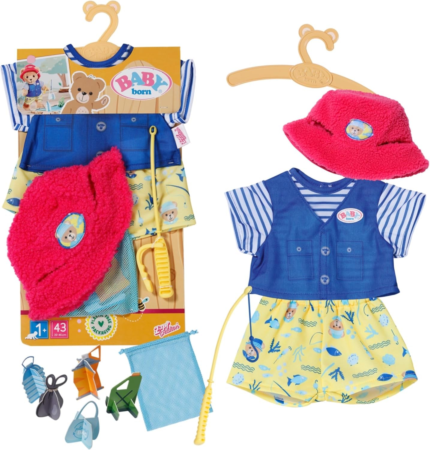 Kostium pluszowego wędkarza Baby Born z wędką dla lalek 43 cm i misia, 835982 Zapf Creation
