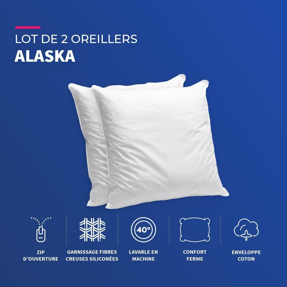 Zestaw 2 poduszek Blue Câlin z mocnym komfortem „Alaska”, super wypełnienie, koperta ze 100% bawełny perkalowej, biały, kwadratowy kształt 65 x 65 cm Naty Shop Standardowe poduszki
