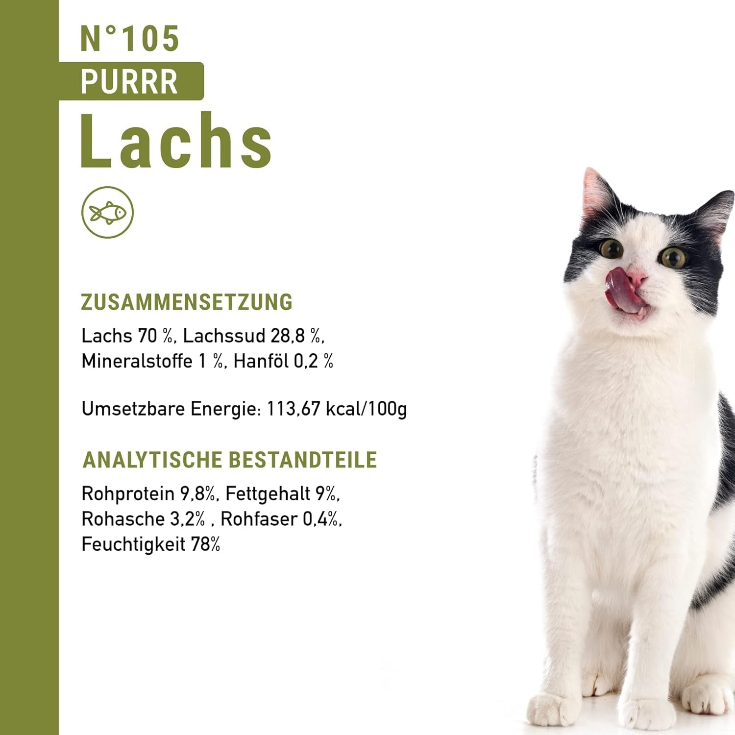 Mokra karma dla kotów Catz Finefood Purrrr z monoproteiną i łososiem nr 1 105, dla kotów z wrażliwym układem trawiennym, 16 x 80 g