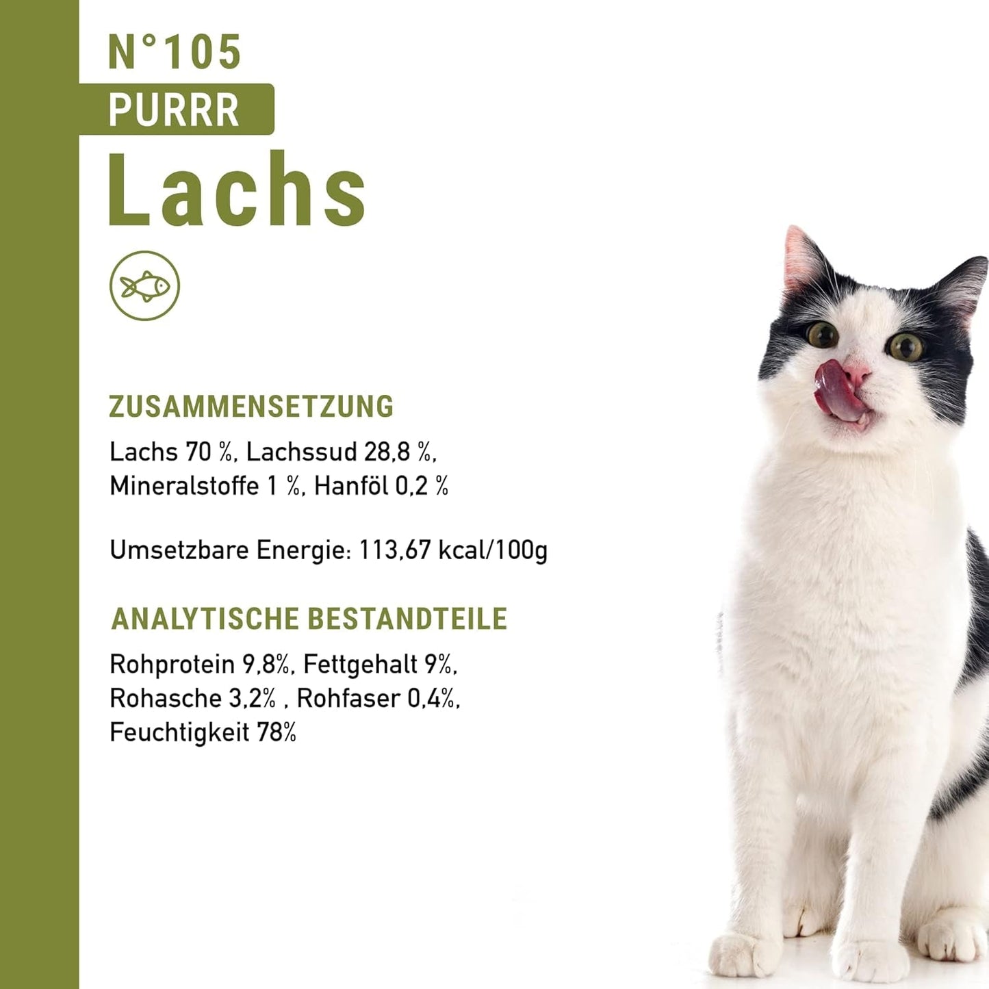 Mokra karma dla kotów Catz Finefood Purrrr z monoproteiną i łososiem nr 1 105, dla kotów z wrażliwym układem trawiennym, 16 x 80 g