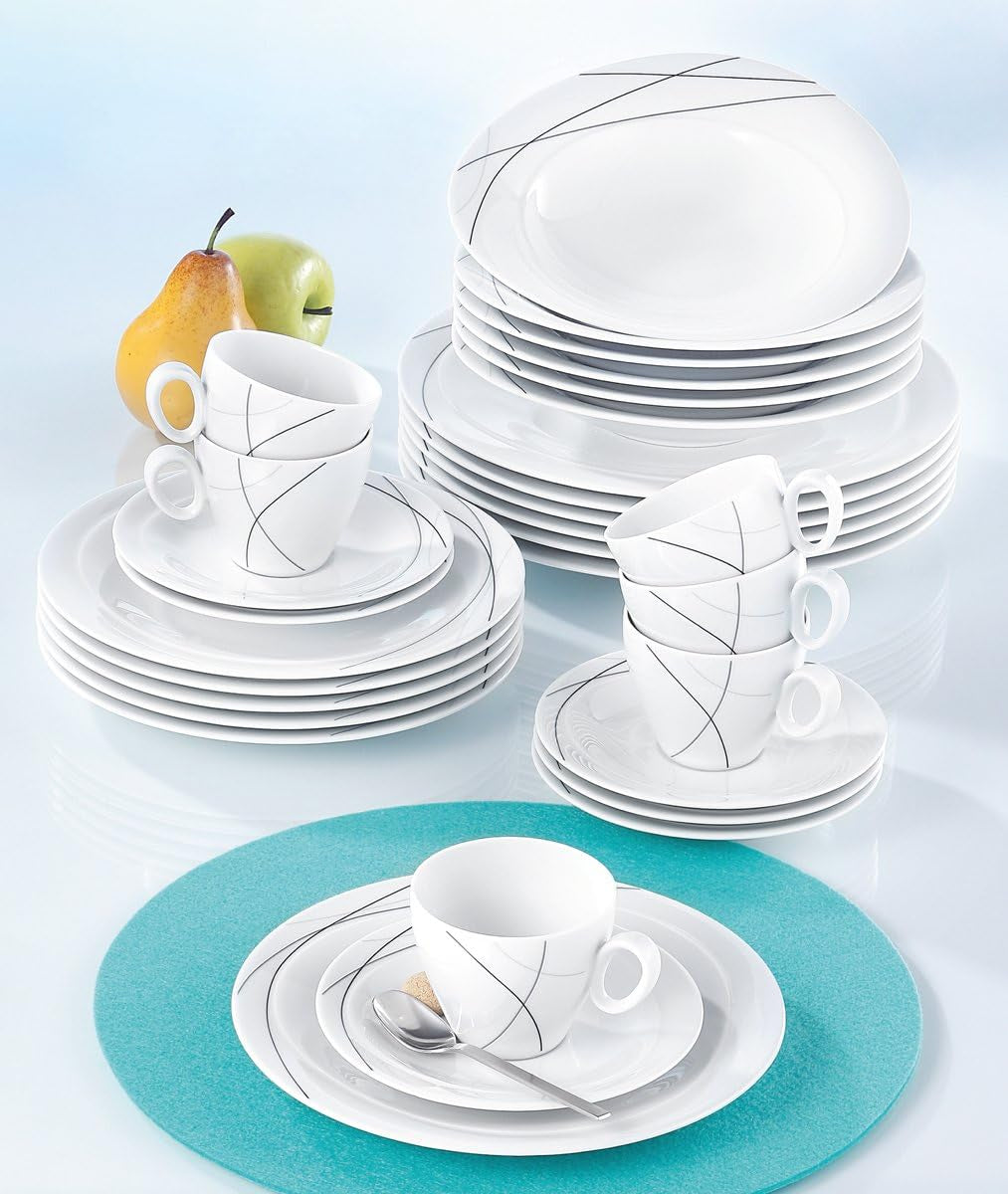 Seltmann Weiden 001.706904 Zestaw zastawy stołowej Trio Highline, 30 sztuk, 36,5 x 31,2 x 36,9 cm, biały