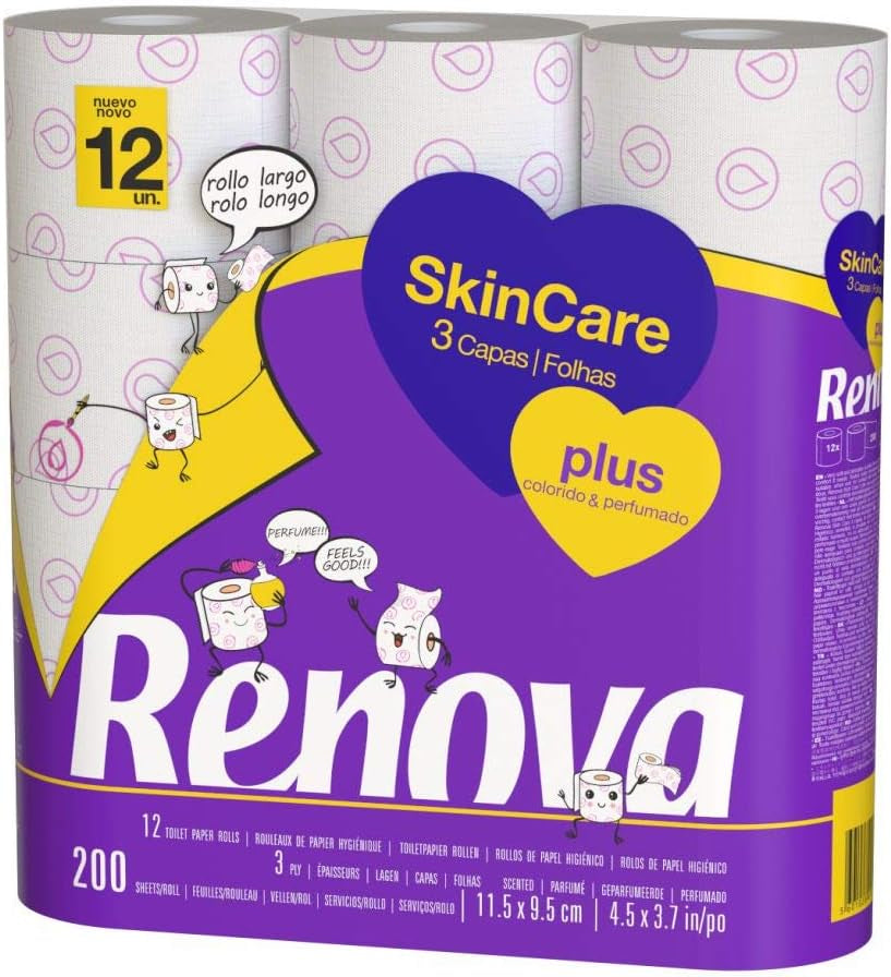 Renova - Papier toaletowy Skin Care Plus, Zdobiony, Zapachowy - 12 rolek (Papier toaletowy)