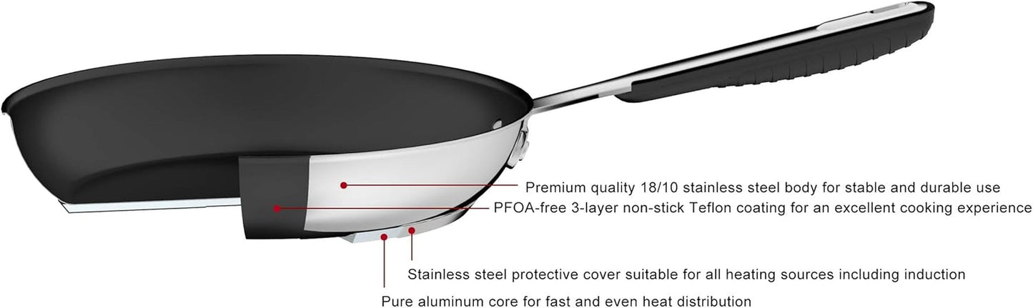 Patelnia ze stali nierdzewnej z powłoką nieprzywierającą - odpowiednia na indukcję, z wygodnym uchwytem - Garnki i patelnie 28 cm Naty Shop
