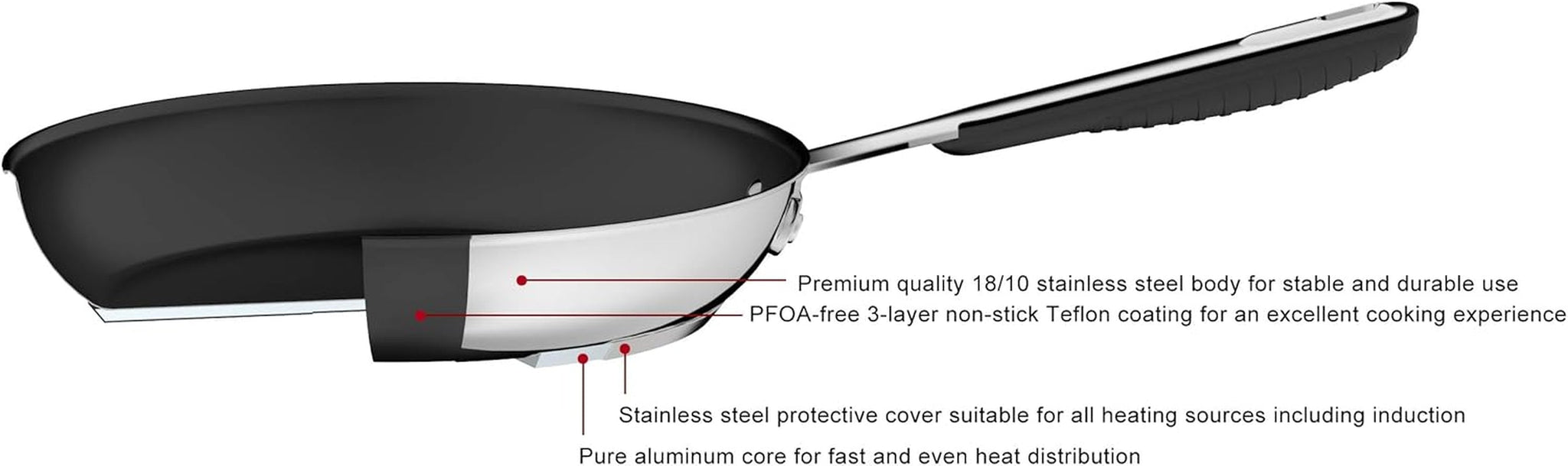 Patelnia ze stali nierdzewnej z powłoką nieprzywierającą - odpowiednia na indukcję, z wygodnym uchwytem - Garnki i patelnie 28 cm Naty Shop