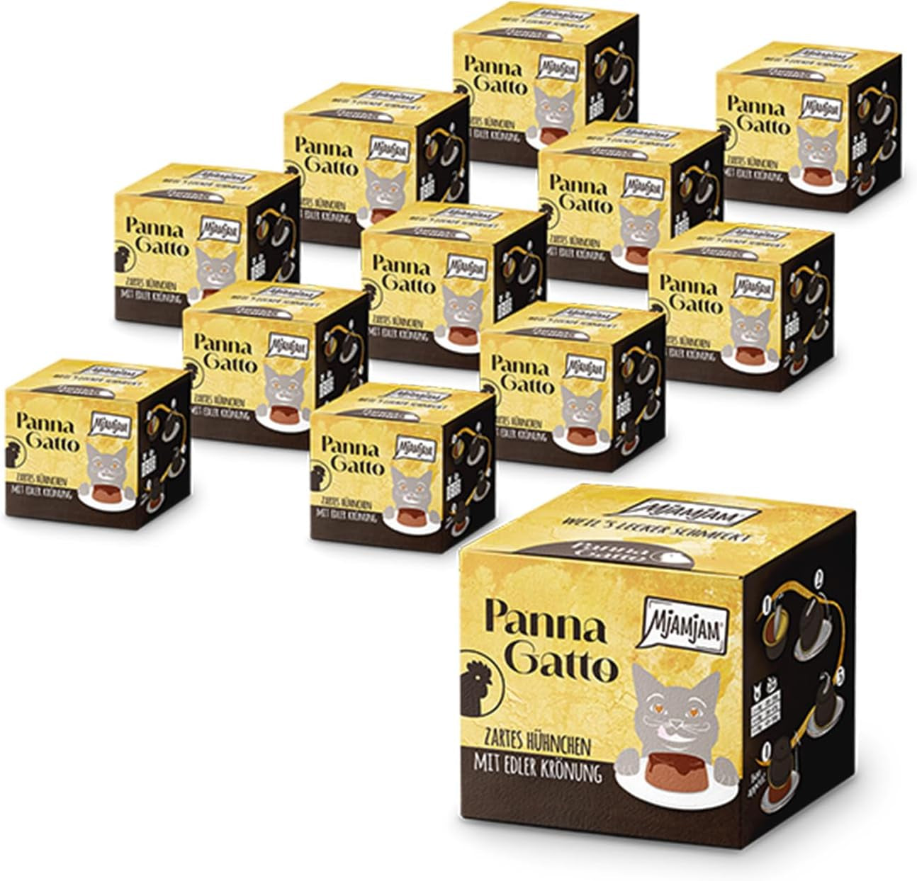 MjAMjAM - Mokra karma premium dla kotów - Panna Gatto - delikatny kurczak ze szlachetną polewą, opakowanie 12 szt. (2x80g), bez zbóż