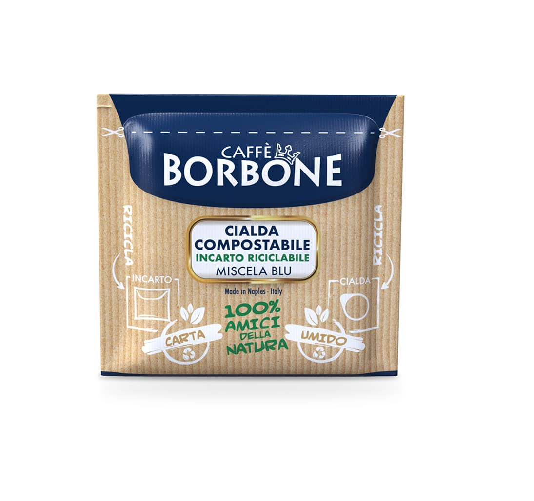 Kompostowalne podkładki Kaffeepads Caffè Borbone, niebieskie Kaffeemischung - 50 podkładek - Kompatybilne z papierowymi podkładkami ESE System 44 mm