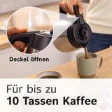 Bosch MyMoment TKA6M273 Ekspres do espresso z filtrem, karafka termiczna 1 l, 8–12 filiżanek, system zapobiegający kapaniu, obrotowy uchwyt filtra, program odkamieniania, wyjmowany zbiornik na wodę, 1200 W, czarny matowy