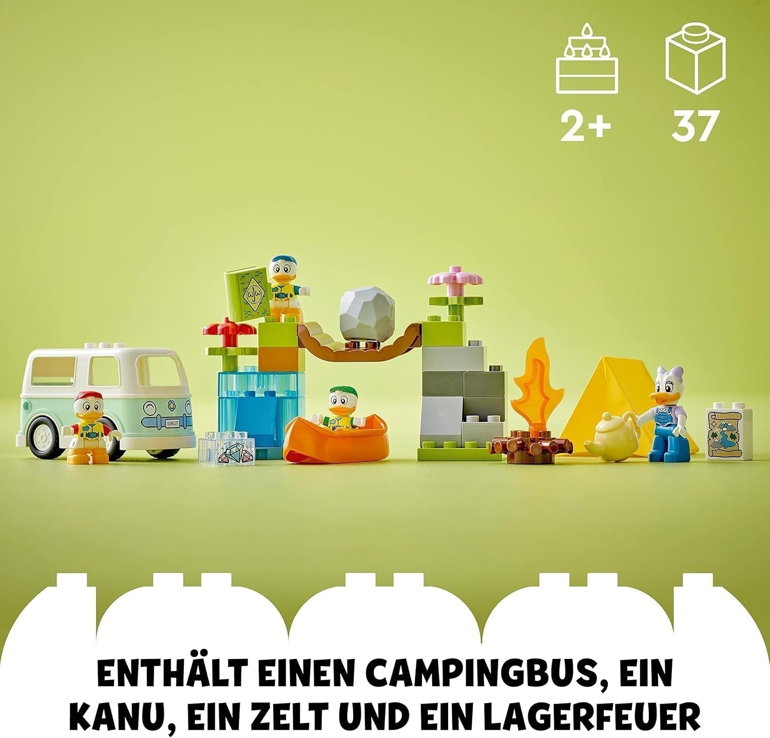 LEGO 10997 DUPLO Disney Mickey i przyjaciele na kempingu — zestaw przygód z kamperem, kajakiem i figurką kaczki Daisy, zabawka do budowania na prezent dla małych dzieci w wieku od 2 lat, zestawy konstrukcyjne dla dziewcząt i chłopców Besuche den LEGO-Store