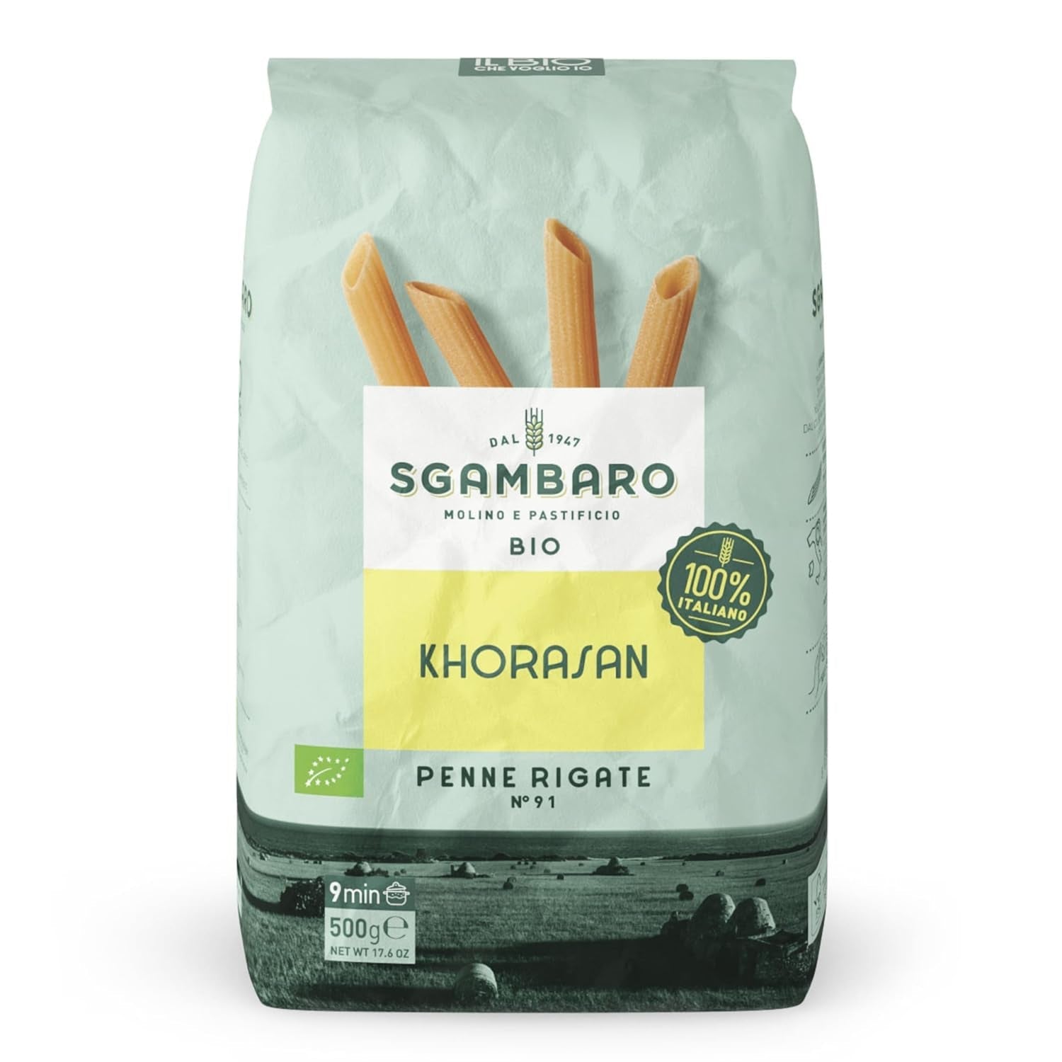 Organiczny makaron Penne Rigate N.91 - 500g z pszenicy Khorasan - Starożytna pszenica, bogata w białko, w 100% uprawiana we Włoszech - Wszechstronny w kuchni i bogaty w składniki odżywcze