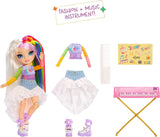 Zespół Rainbow High Junior High Rock Band – Amaya, kolory tęczy – lalka modowa 23 cm z klawiaturą, konfigurowalna za pomocą naklejek, ruchoma, urocza zabawka dla dzieci w wieku od 4 lat