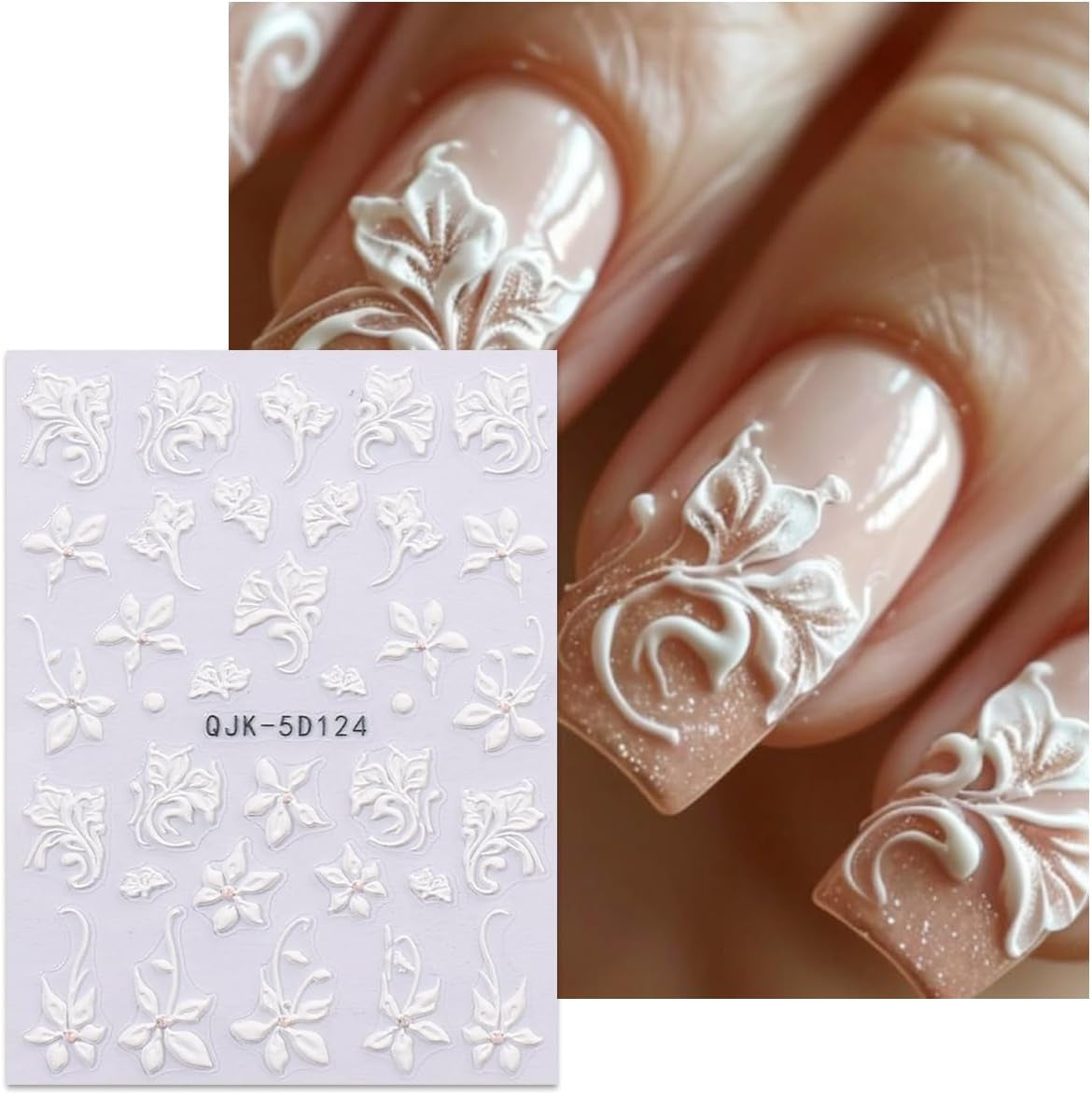 JMEOWIO 3D Nagelsticker Blumen Nail Art Naklejka Selbstklebend Nagelaufkleber 5D Stereoskopisch Frühling Sommer Dekoration Nageldesign Zubehör 4 Blatt