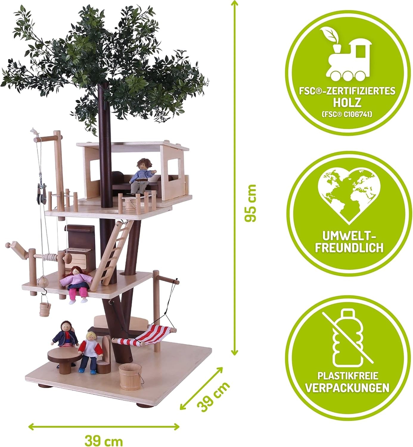 Drewniany domek na drzewie Everearth - Domek dla lalek dla dzieci w wieku 3+ - Ekologiczny domek do zabawy z akcesoriami - Certyfikat Fsc® - Idealna drewniana zabawka do kreatywnej zabawy - Meble do domku dla lalek EE33767 Naty Shop Domki dla lalek