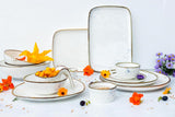 Seria MĘSER Pintar Wysokiej jakości zestaw obiadowy dla 4 osób 16 szt. Otwarta glazura Widoczne brązowe plamy i delikatne krawędzie Ręcznie robiona porcelana w stylu vintage