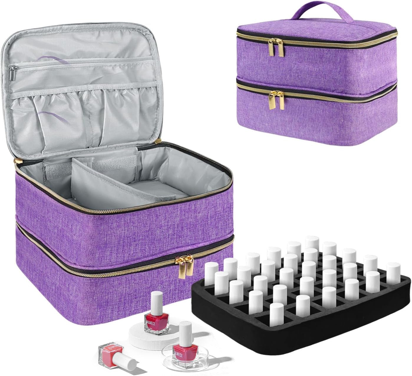 Organizer na lakier do paznokci Tasche, Doppelschicht Pudełko do przechowywania lakieru do paznokci, Organizer Koffer Für Nageldesign Kosmetiktasche Für 30 Flaschen Neonail Base (15Ml-0,5 Fl.Oz) i 1 lampa do paznokci (Schwarz)