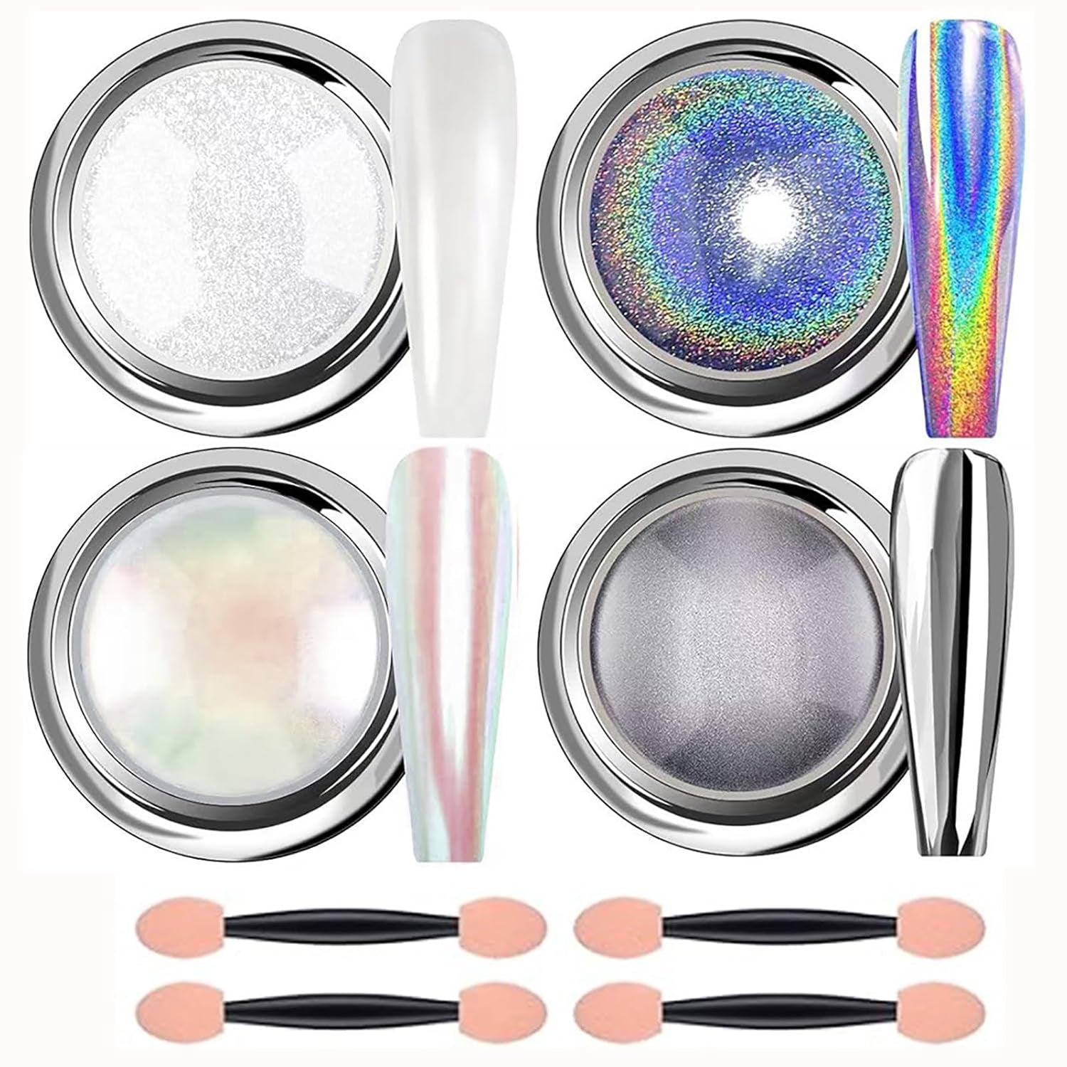 Proszek do paznokci Chrome Aurora Ice Shimmer Chromowany proszek pigmentowy 4 szt. Proszek chromowany Nägel Nail Art Nageldesign