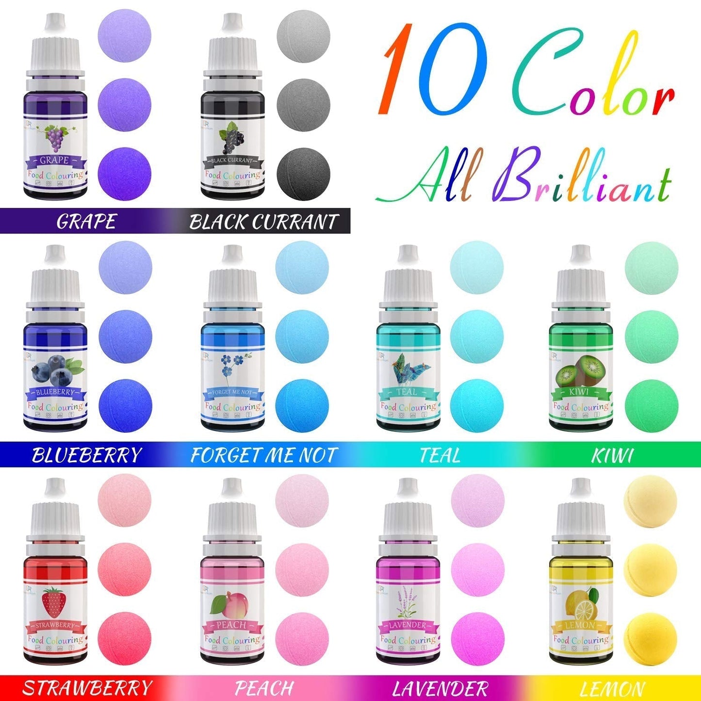 DecorRom, zestaw 10 barwników spożywczych w płynie, 10 x 10 ml Naty Shop