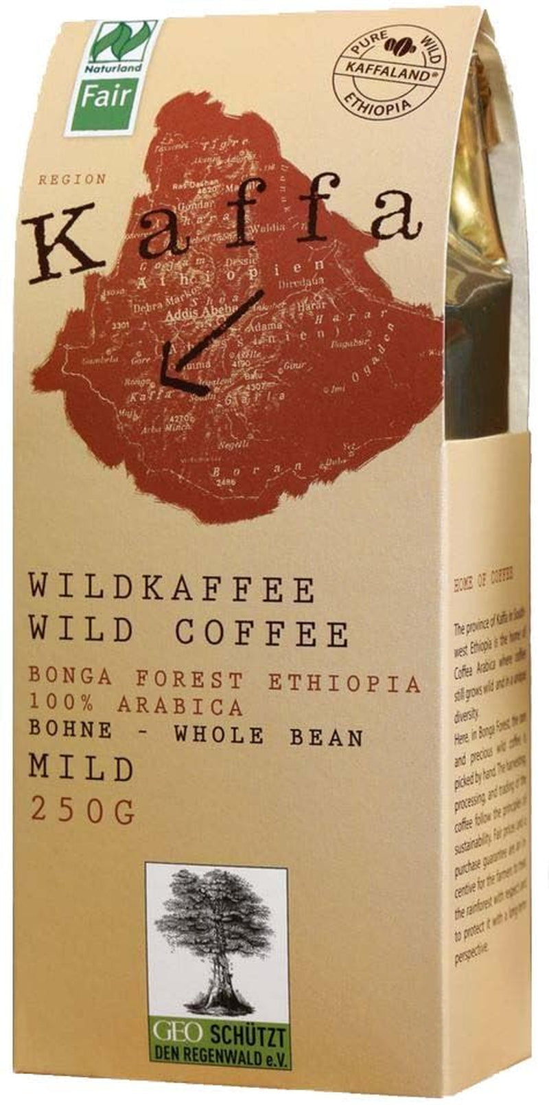 Kaffa Wild-Kaffee łagodny ganze Bohne 2er-Pack (2x 250g) bio wegańskie targi Arabica MildBohx2