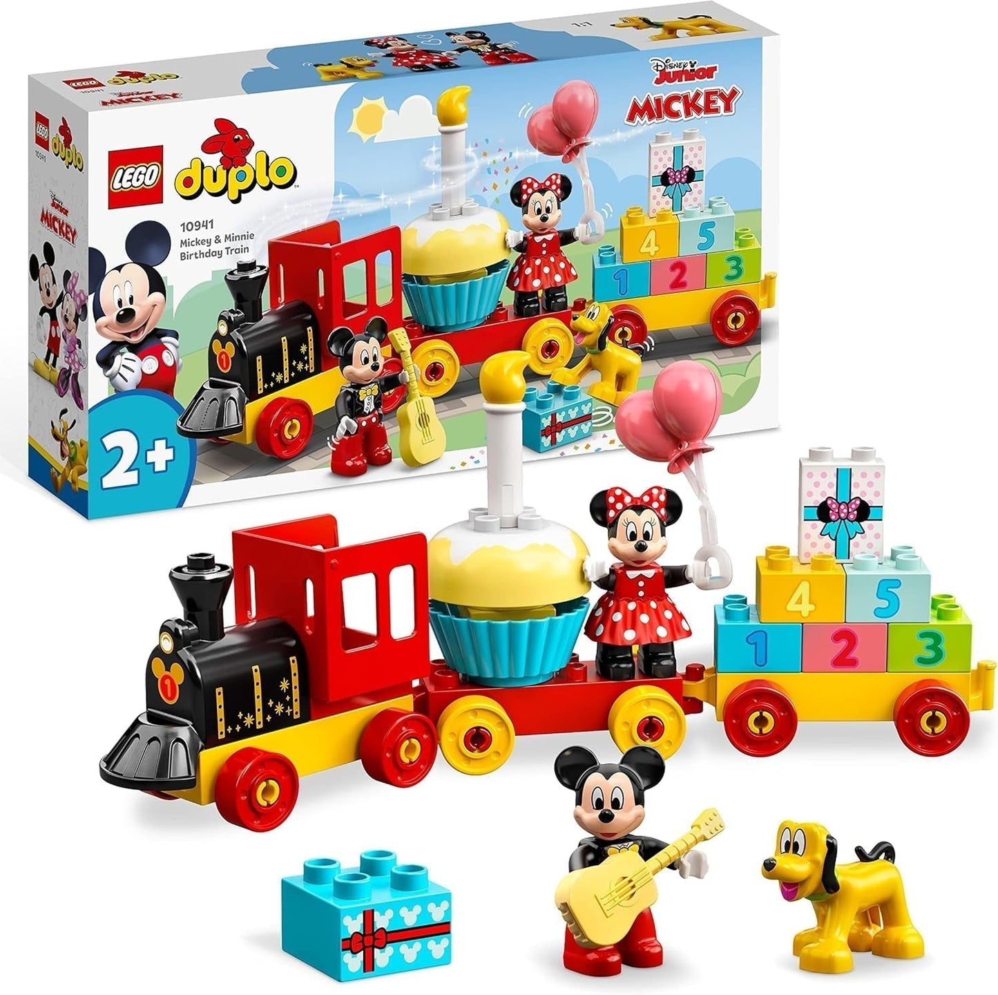 LEGO 10941 DUPLO Disney Urodzinowy pociąg Mikiego i Minnie, zabawkowy pociąg z ciastem i balonami, prezent dla dzieci od 2. roku życia Zestawy do budowania Besuche den LEGO-Store Singur
