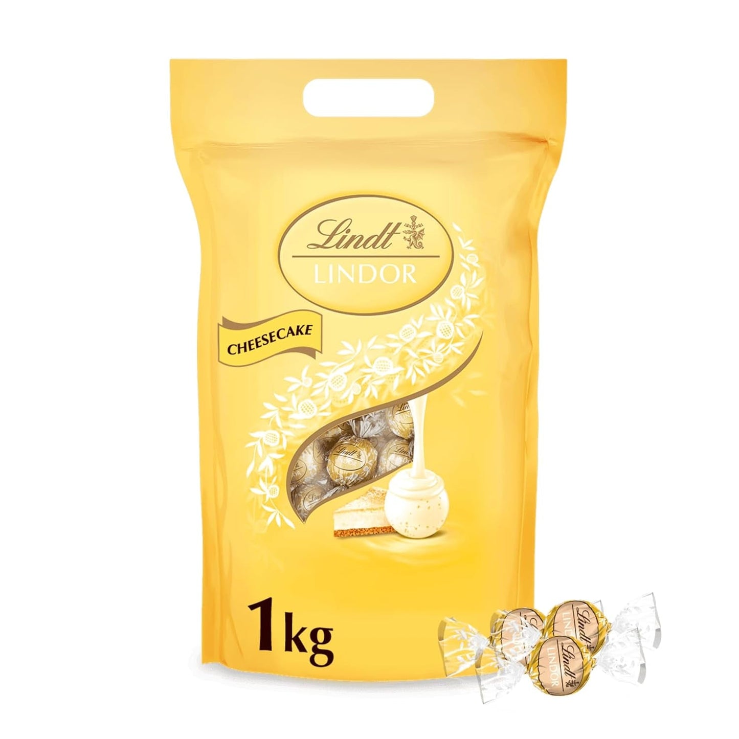Czekolada Lindta | Torba na sernik LINDOR | 1 kg | 80 Kulek z białej mlecznej czekolady z rozpływającym się w ustach sernikiem | Prezent w postaci czekolady do dzielenia się