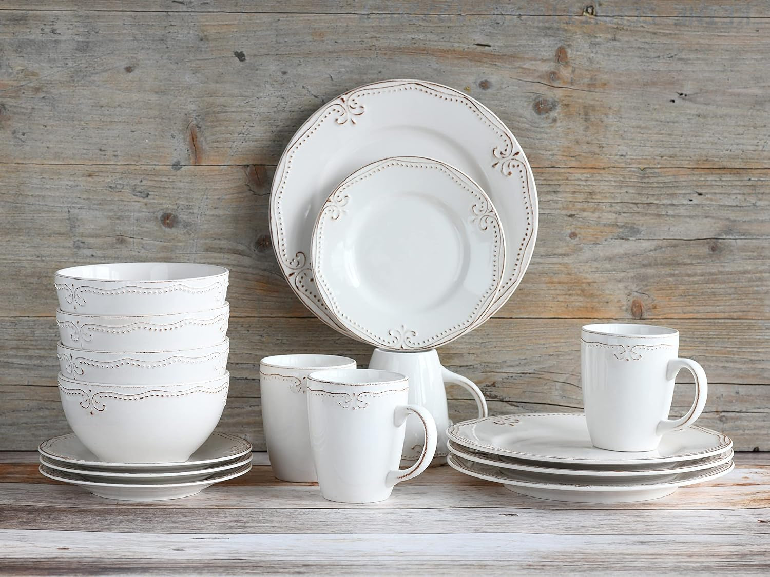 CreaTable, 23601, seria Romantic Vintage, 16-częściowy zestaw naczyń obiadowych dla 4 osób, usługa łączenia porcelany, można myć w zmywarce i używać w kuchence mikrofalowej, jakość produkcji