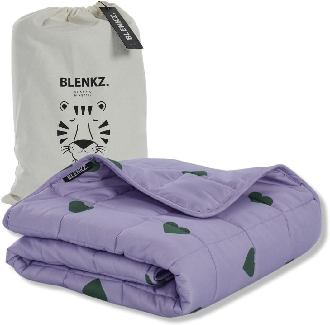 Obciążony kocyk dziecięcy | 3,5 kg | 100X150Cm | Koc terapeutyczny | Koce obciążeniowe | Ciężki koc (twarz niebieskiego tygrysa, 3,5 kg-100 x 150 cm) BLENKZ Łóżka i koce. Fioletowe serce 3,5Kg-100X150 cm