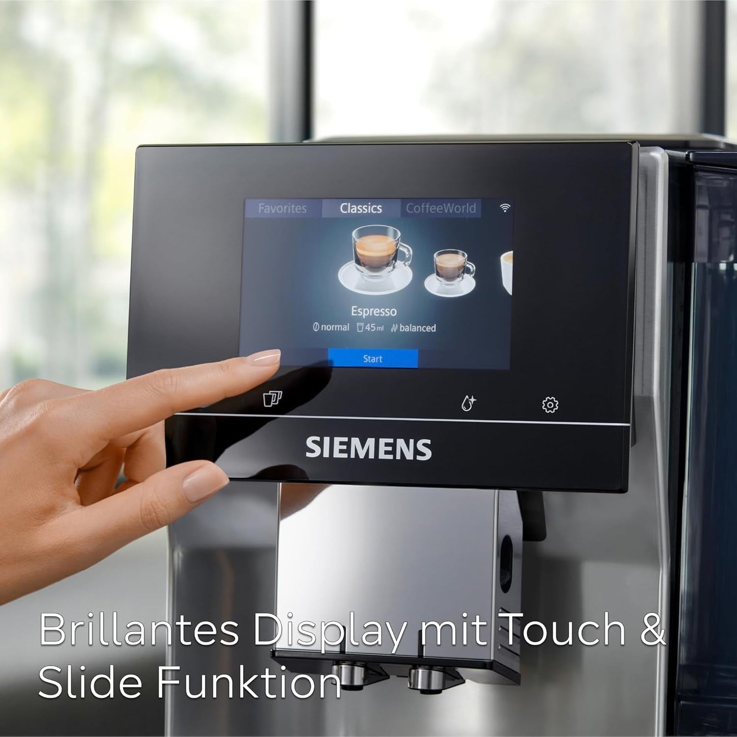 Automatyczny ekspres do kawy Siemens EQ700 classic TP715D01, sterowanie z aplikacji, napar na zimno, intuicyjny wyświetlacz dotykowy, do 10 indywidualnych kreacji kawowych jako ulubione, automatyczne czyszczenie parą, 1500 W, srebrno-szary