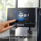 Automatyczny ekspres do kawy Siemens EQ700 classic TP715D01, sterowanie z aplikacji, napar na zimno, intuicyjny wyświetlacz dotykowy, do 10 indywidualnych kreacji kawowych jako ulubione, automatyczne czyszczenie parą, 1500 W, srebrno-szary