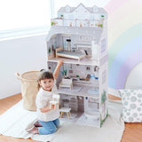 Teamson Kids Olivia's Little World Gigantyczny domek dla lalek z meblami i akcesoriami, drewniany domek dla lalek, 3-poziomowy zestaw dla lalek 30 cm, wiek: 3+