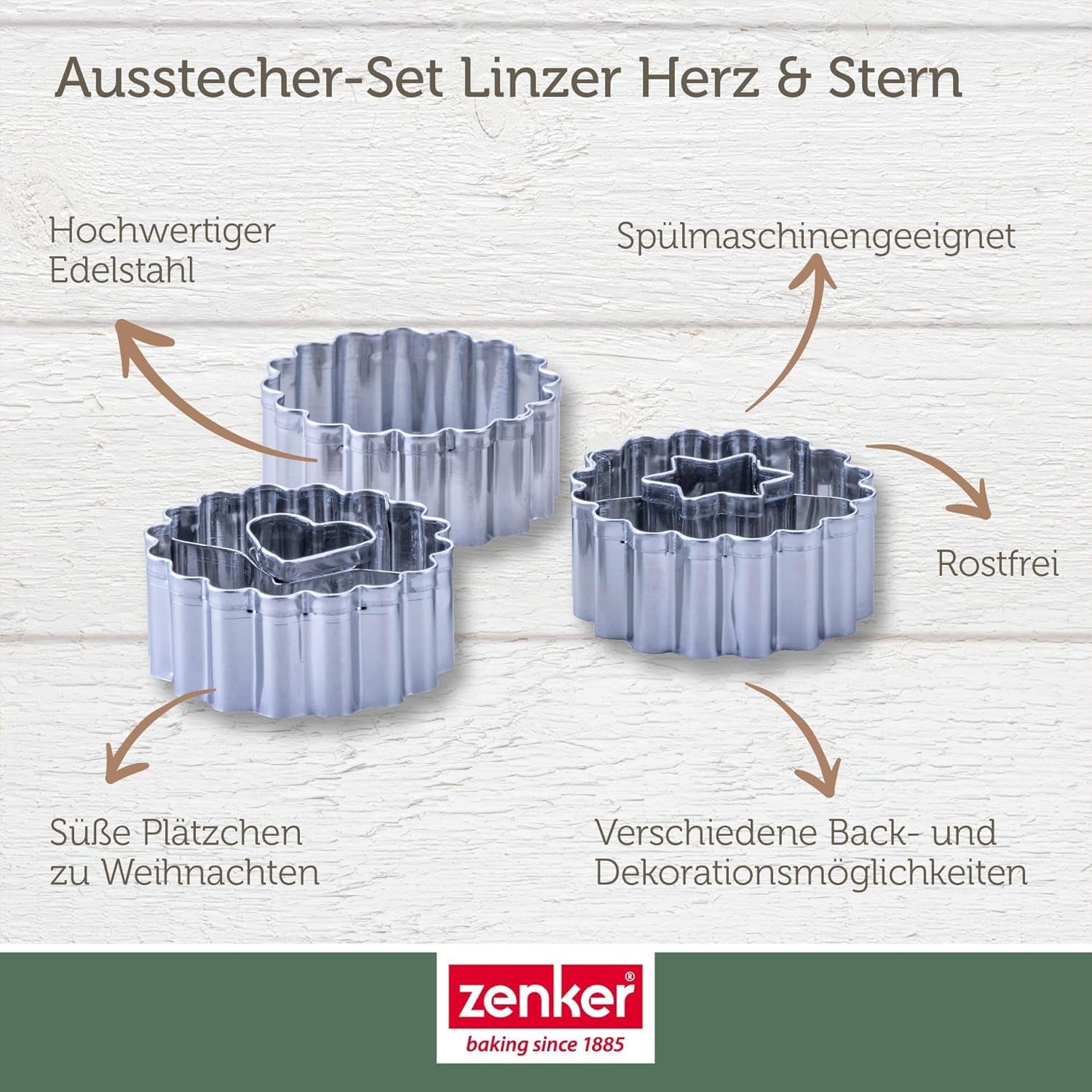 Zenker Ausstecher-Set Linzer Herz und Stern aus Edelstahl – Perfekt für Weihnachtskekse, 3-teilig, inkl. Geschenkverpackung, spülmaschinengeeignet und rustfrei – Sklep ze słodyczami bożonarodzeniowymi