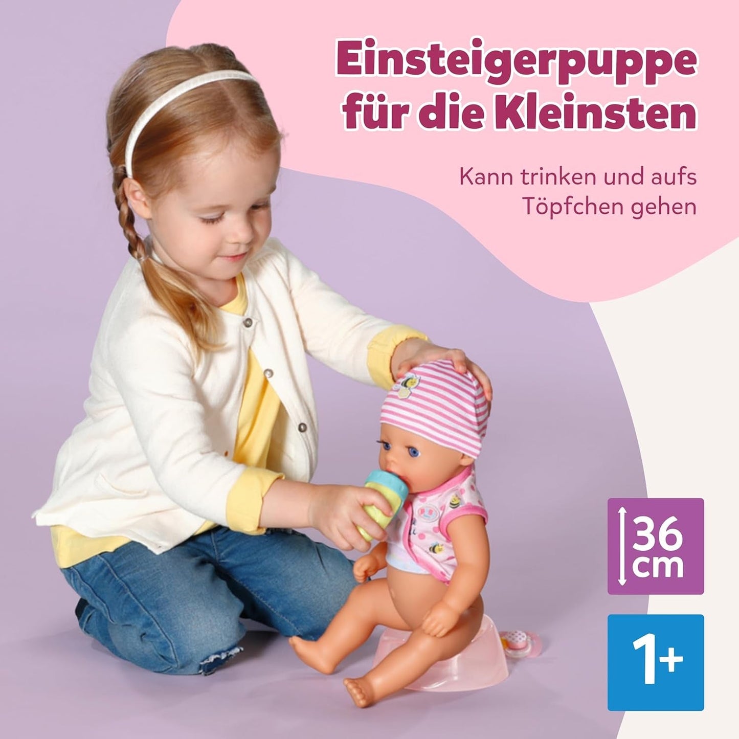 BABY Born Lena (Girl) - laleczka bobas 36 cm - 7 funkcji, w tym akcesoria i materacyk - Działa całkowicie bez baterii - Odpowiednia dla małych dzieci od 1 roku