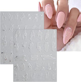 JMEOWIO Nagelsticker Marmor Linie 9 Blatt Nail Art Naklejka Selbstklebend Nagelaufkleber Silber Bunt Dekoration Nageldesign Zubehör