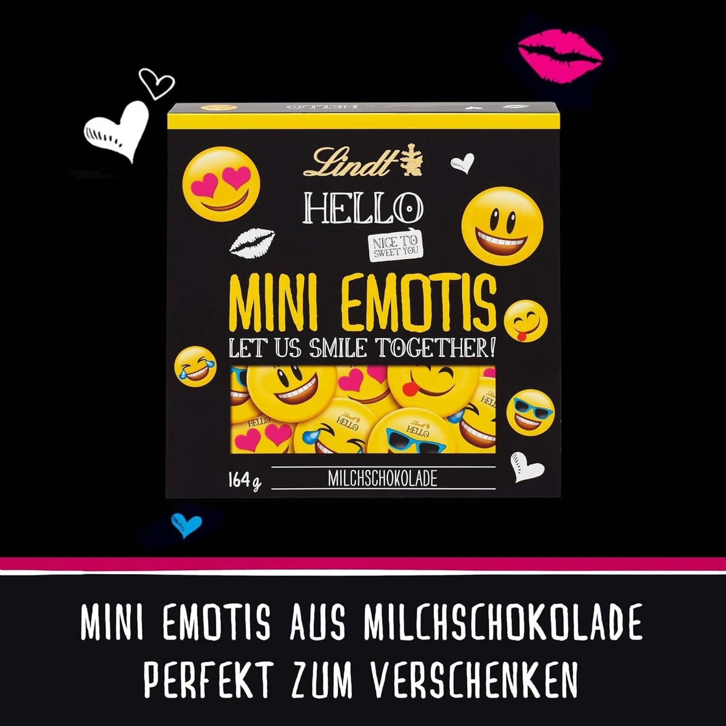 WITAJ Mini Czekoladowe Emotikony | 164 g | Około. 27 fajnych emotikonów w różnych wzorach, wykonanych z najlepszej mlecznej czekolady | Czekoladowy prezent dla dzieci | Do dekoracji (opakowanie 2 szt.)