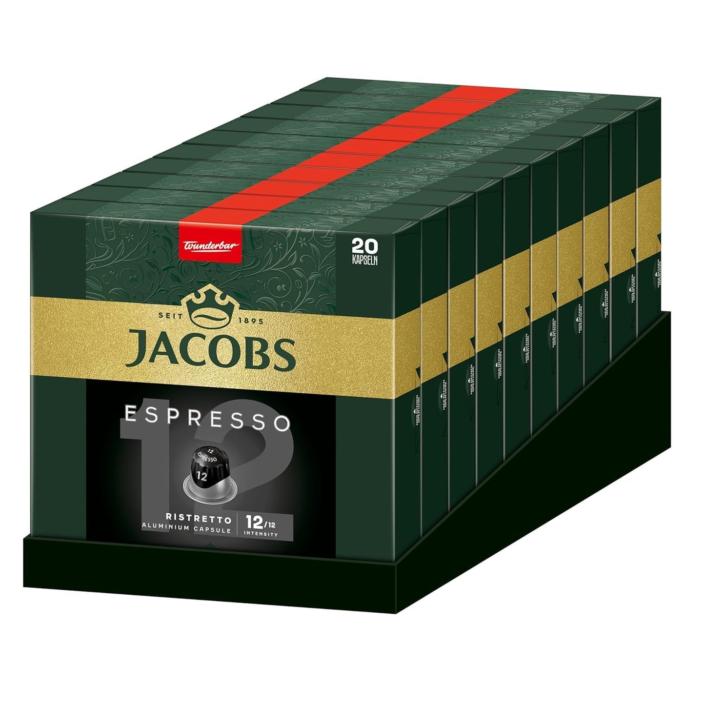 Jacobs Kaffeekapseln Espresso Ristretto, Intensität 12/12, 10 x 20 Getränke, kompatybilna z Nespresso* Kaffee Kapseln, 200 Kapseln